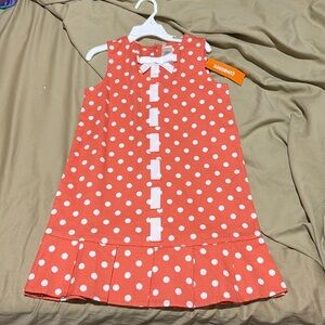 Gymboree 7 peach polka dot sleeveless drop waist dress bow detail nwt perfect